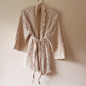 Womens boho 3/4 sleeve cream textured knit‎ sweater size M